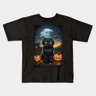 black cat and pumpkin Kids T-Shirt